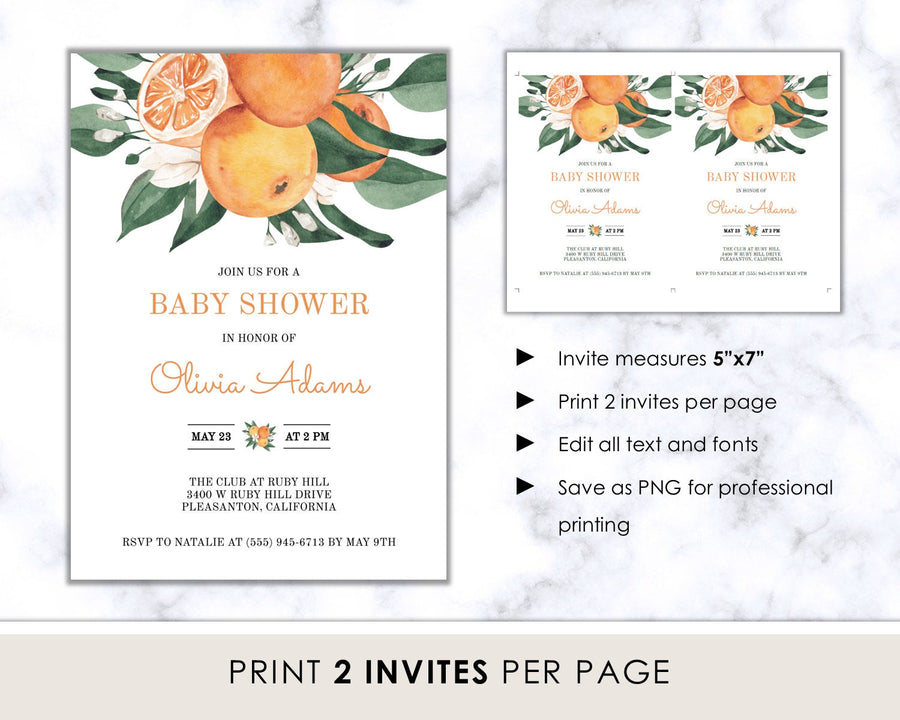 Invitation - Baby Shower - Editable - Citrus Floral