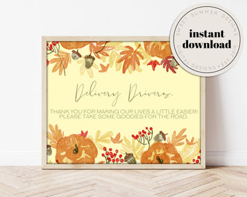 Artsy Fall Delivery Drivers Sign Printable, Delivery Drivers Printable, Delivery Drivers Thank You, 8x10 Printable, Printable Thank You