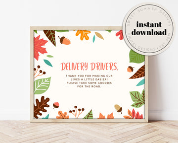 Fall Fun Delivery Drivers Sign Printable, Delivery Drivers Printable, Delivery Drivers Thank You, 8x10 Printable, Printable Thank You