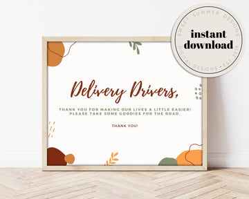 Modern Autumn Delivery Drivers Sign Printable, Delivery Drivers Printable, Delivery Drivers Thank You, 8x10 Printable, Printable Thank You