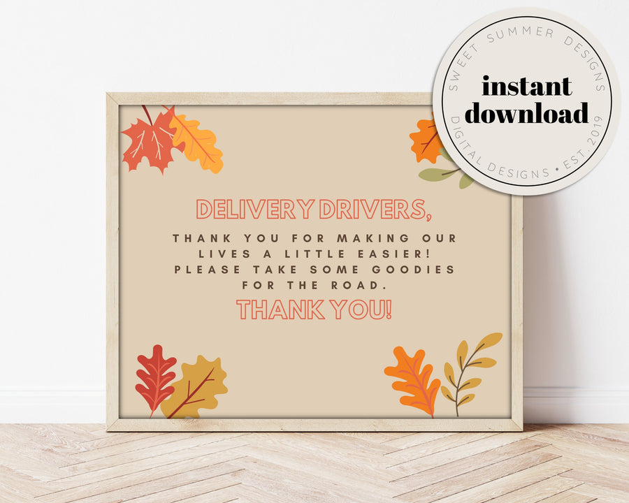 Neutral Fall Delivery Drivers Sign Printable, Delivery Drivers Printable, Delivery Drivers Thank You, 8x10 Printable, Printable Thank You