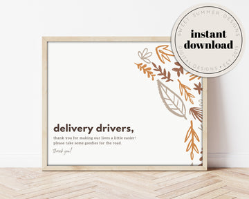 Simple Leaves Delivery Drivers Sign Printable, Delivery Drivers Printable, Delivery Drivers Thank You, 8x10 Printable, Printable Thank You
