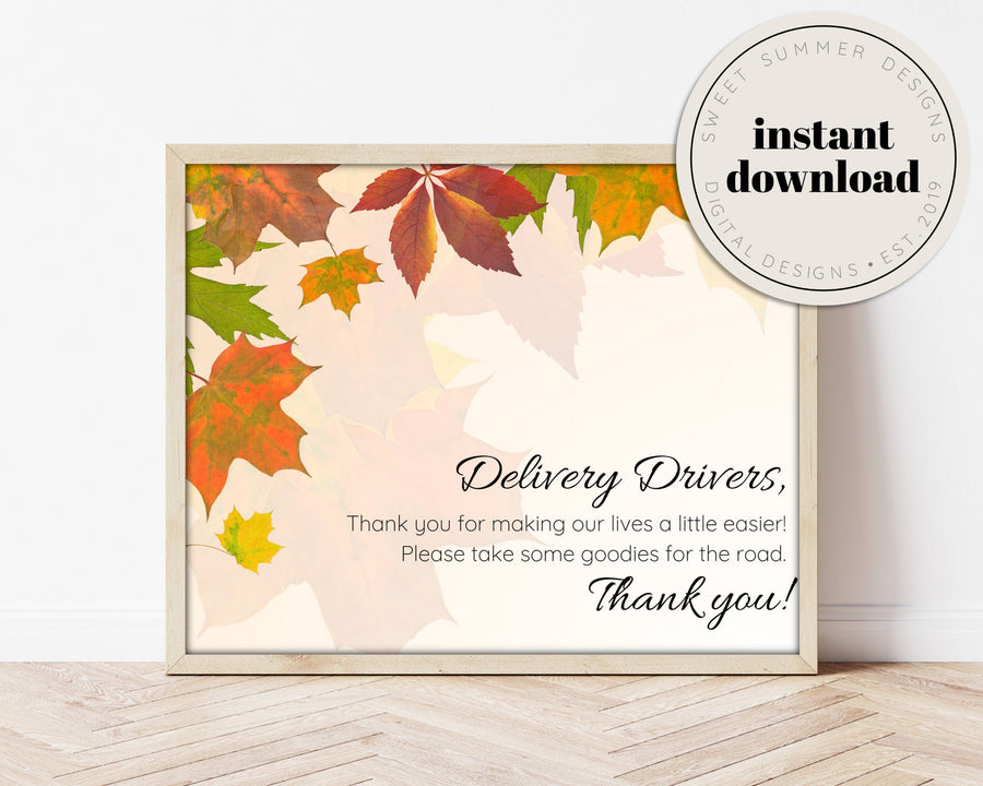 Traditional Fall Delivery Drivers Sign Printable, Delivery Driver Printable, Delivery Drivers Thank You, 8x10 Printable, Printable Thank You