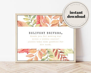 Watercolor Fall Delivery Drivers Sign Printable, Delivery Drivers Printable, Delivery Drivers Thank You, 8x10 Printable, Printable Thank You
