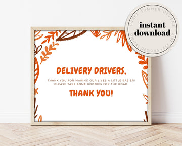 White Orange Fall Delivery Drivers Sign Printable, Delivery Driver Printable, Delivery Driver Thank You, 8x10 Printable, Printable Thank You