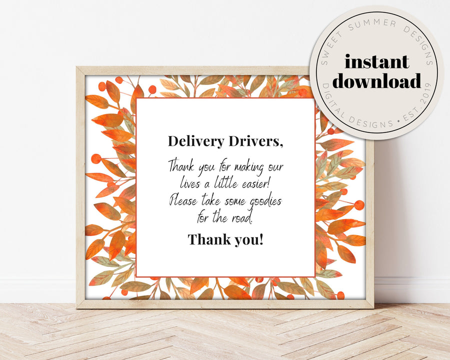 Classic Fall Delivery Drivers Sign Printable, Delivery Drivers Printable, Delivery Drivers Thank You, 8x10 Printable, Printable Thank You