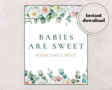 Eucalyptus Floral Baby Shower Sweet Treat Sign Printable, Babies Are Sweet Sign, Baby Shower Sign, Spring Baby Shower Game, Shower Printable